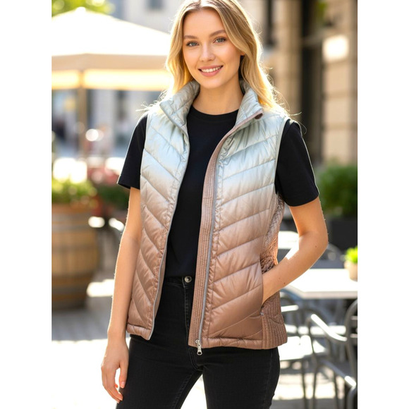 Maurices In Motion Ombre Metallic Puffer Vest Plus XXL Champage Green Sleeveless - Picture 1 of 12